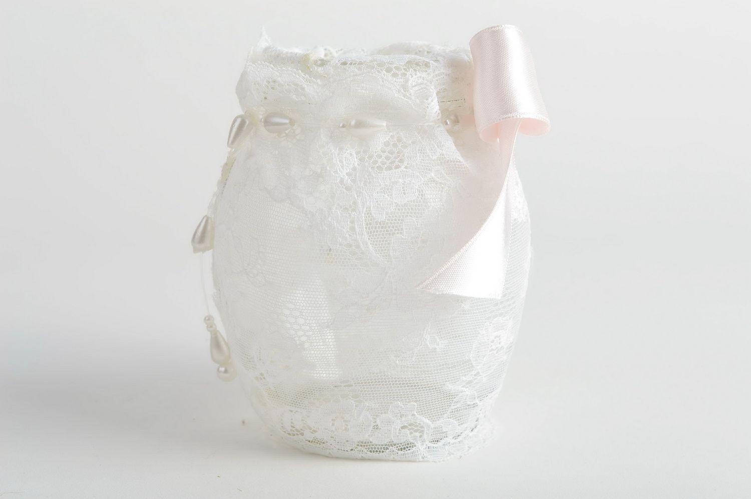 Glas Vase für Blumen in Form von Dose mit Band verziert handmade 250 ml  foto 4