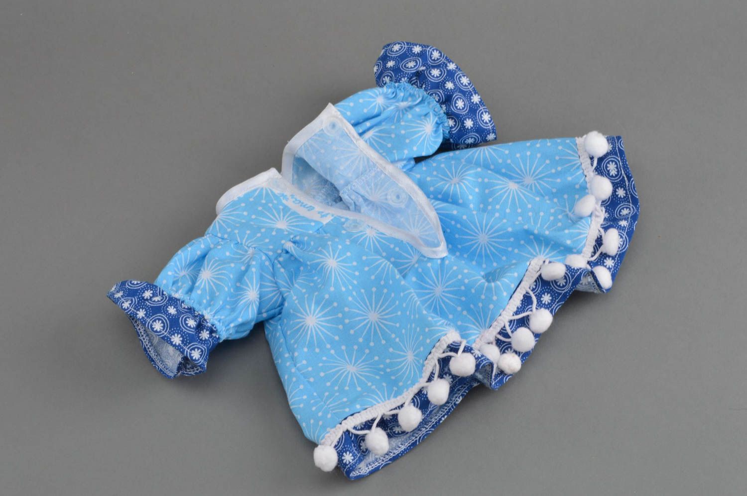 Robe pour poupée faite main bleue en coton avec dentelle jouet pour fille  photo 2