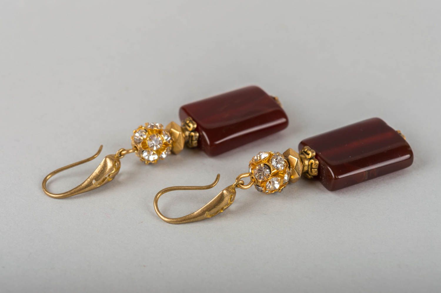 Beautiful handmade designer dark red earrings with natural agate stones photo 4
