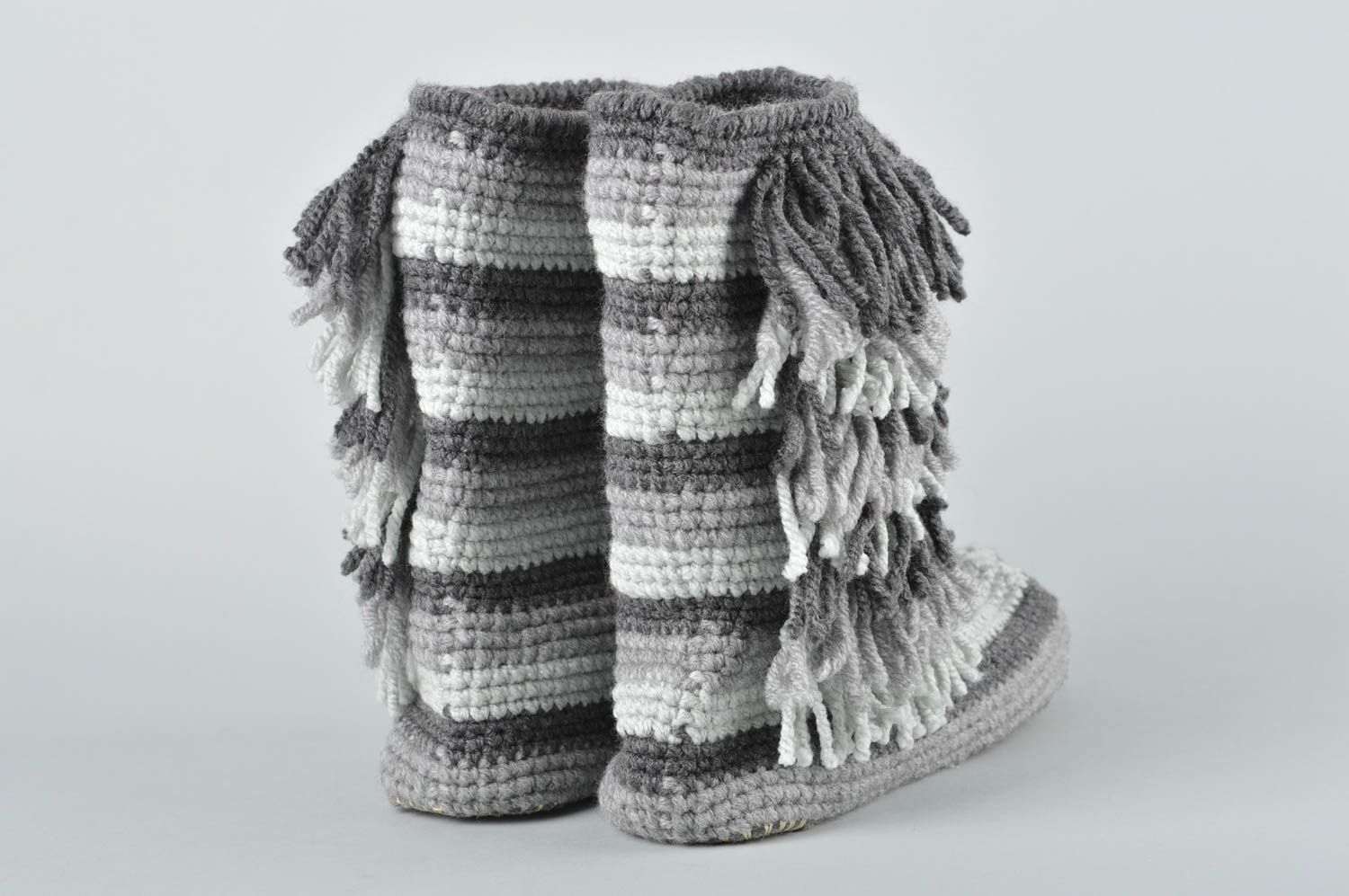 Pantoufles tricot Chaussons fait main Accessoire homme gris laine photo 5