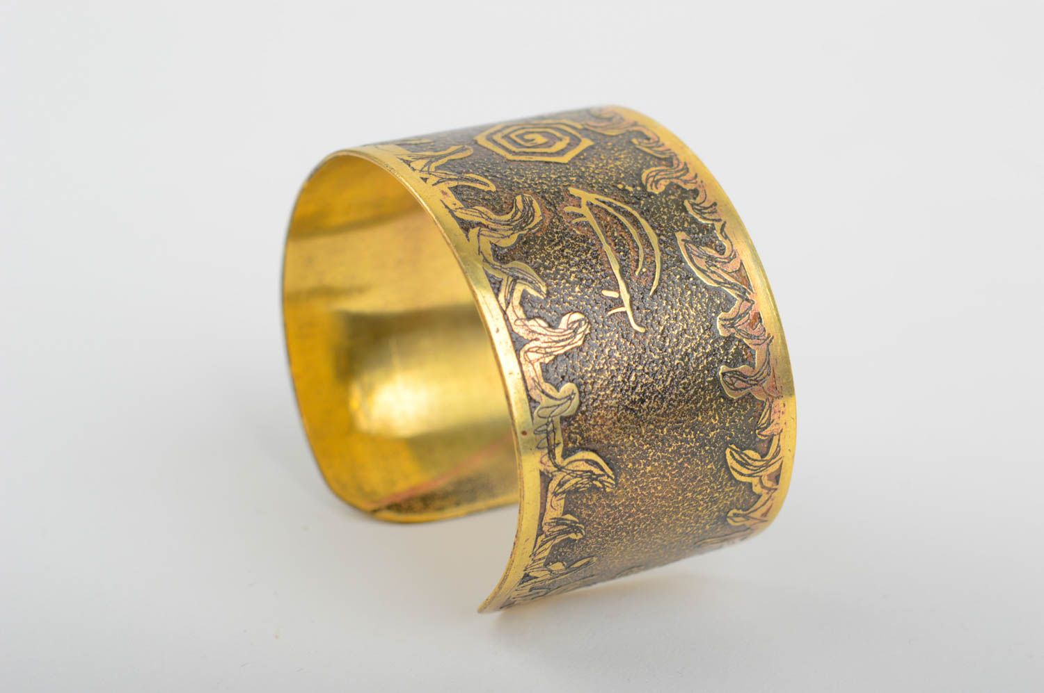 Handmade wide brass bracelet unusual lacquered bracelet metal accessory photo 1