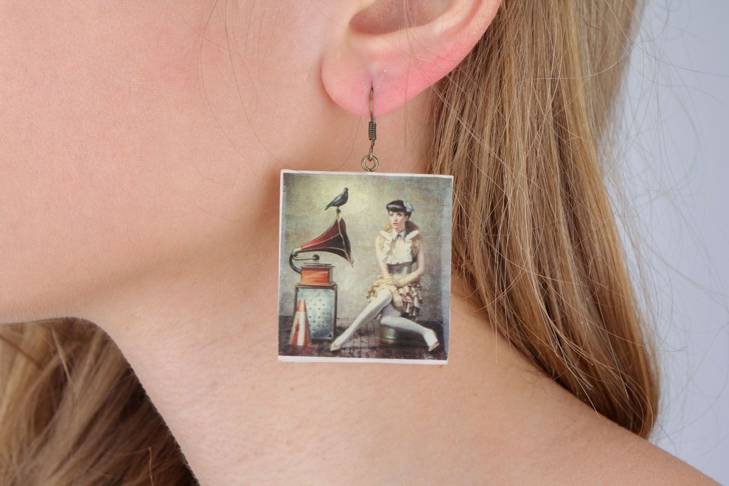 Square earrings with fotoprint photo 1