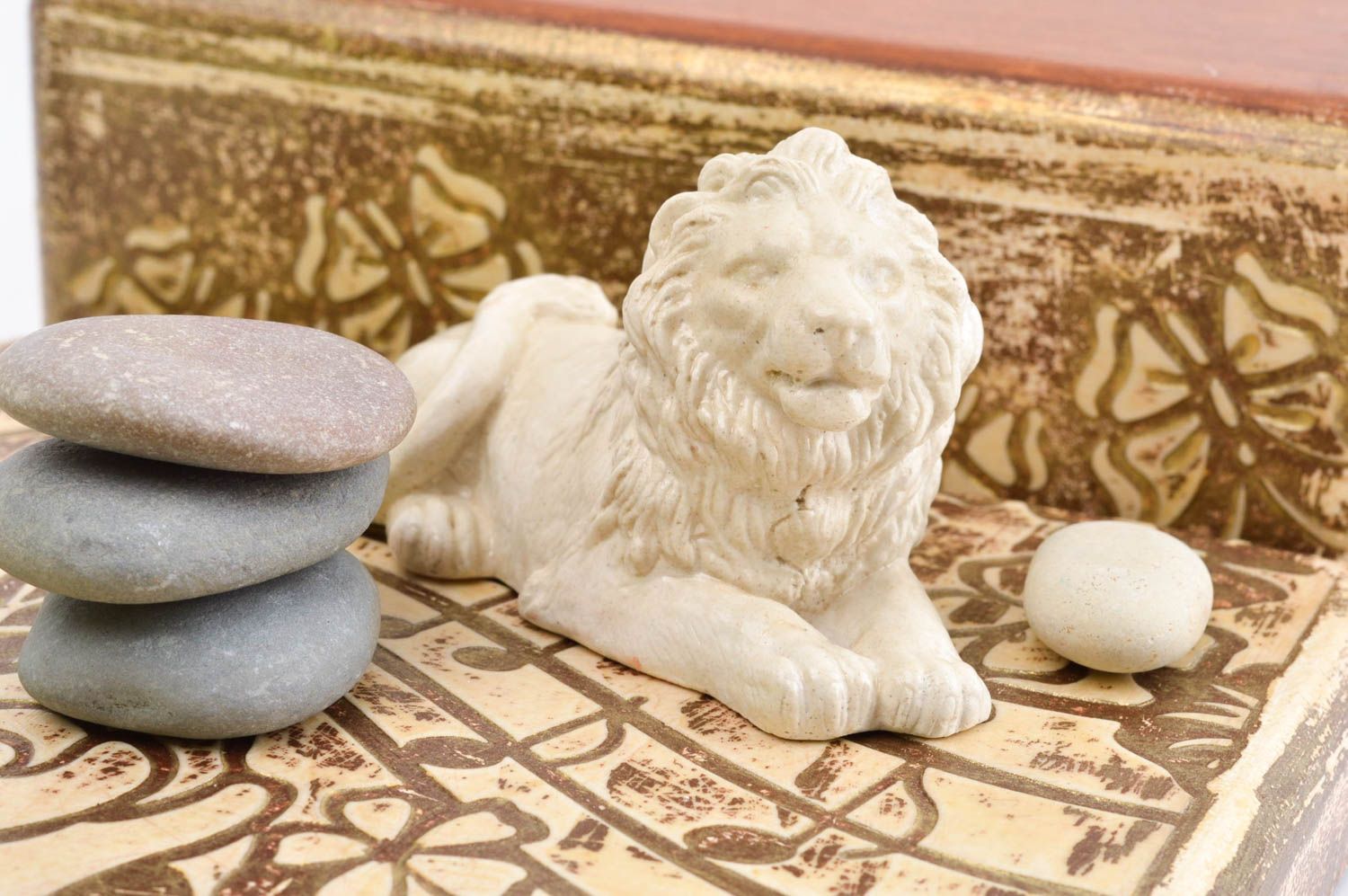 Figura de león hecha a mano de yeso decoración de interior regalo original foto 1