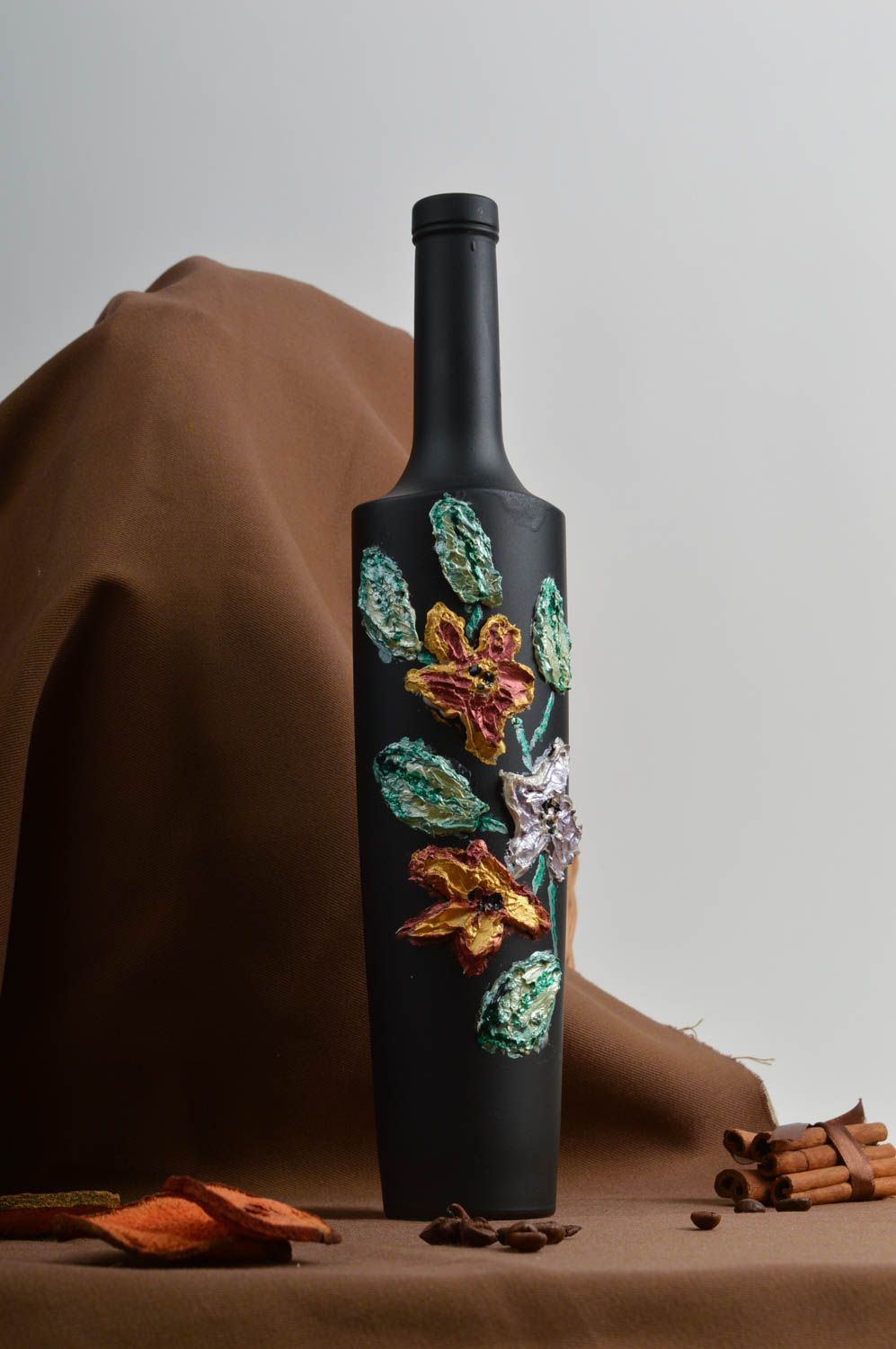 14 inches black bottle with flower décor ceramic flower vase 1,65 lb photo 1