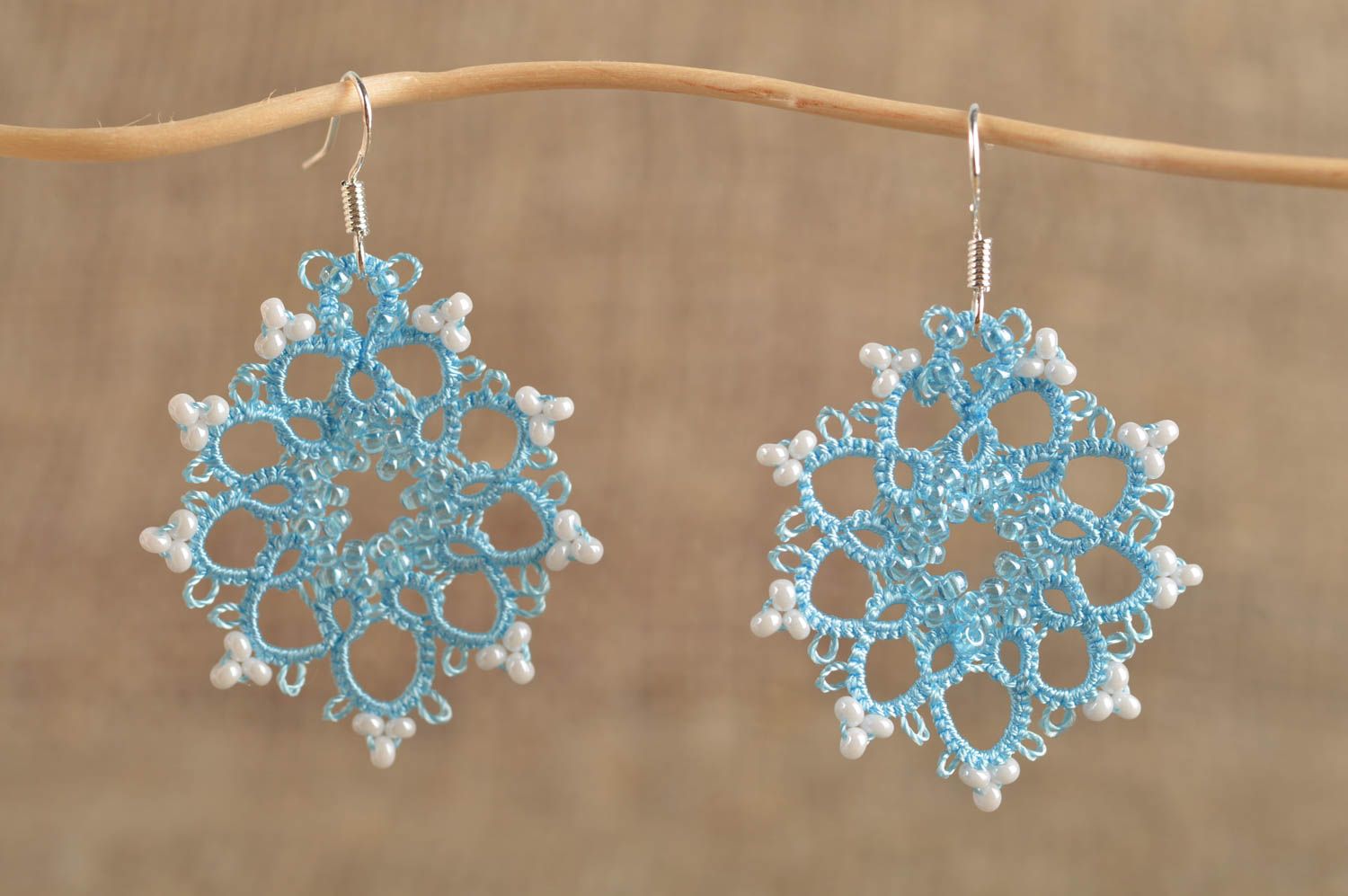 Stylish handmade textile earrings woven lace earrings accessories for girls photo 1