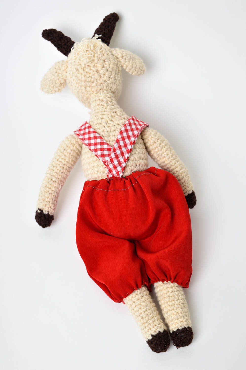 Stofftier Ziege handmade Kinder Spielsache Geschenk Idee originell rot weiß foto 4