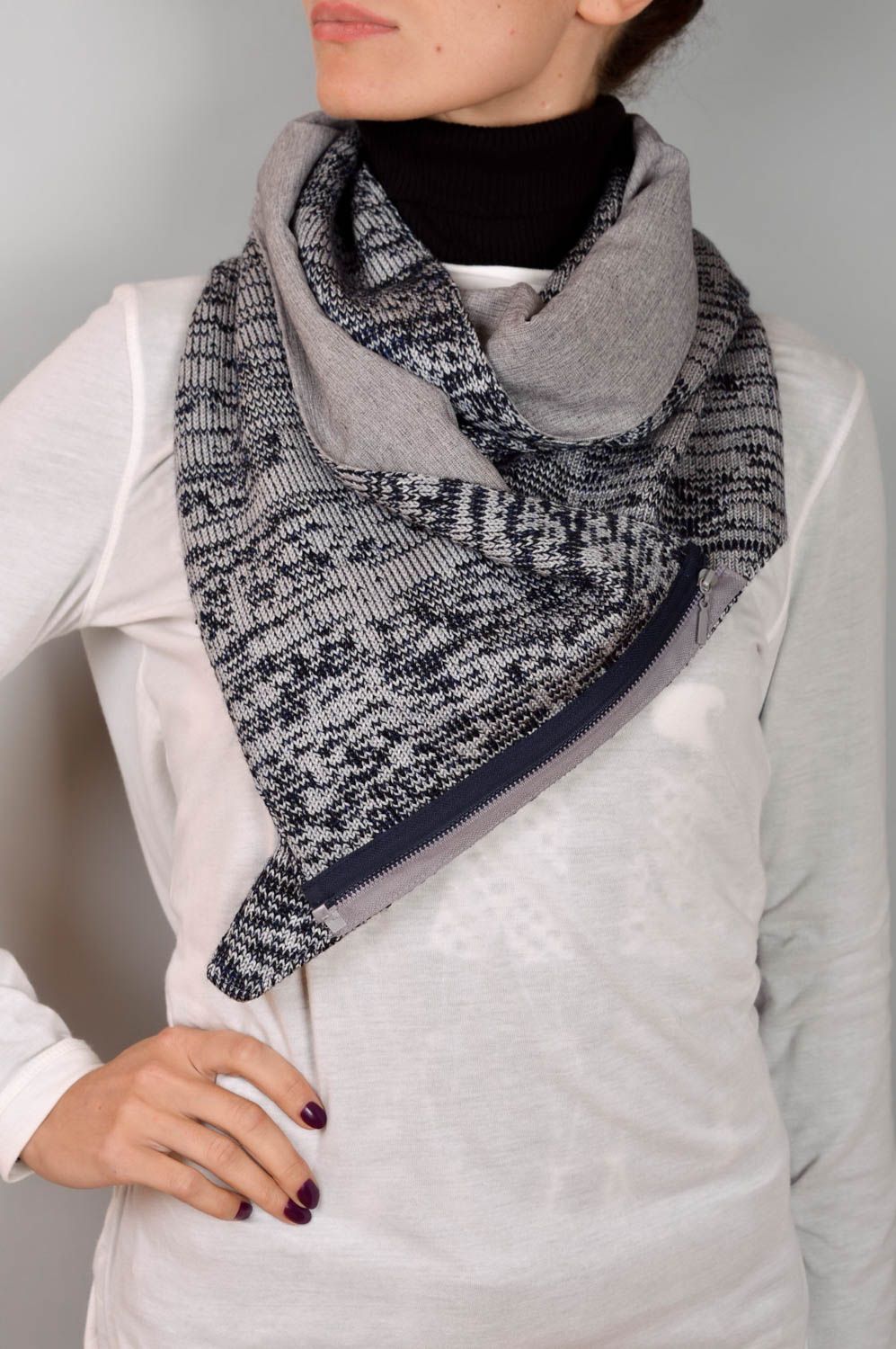 Damen Schal handgefertigt Frauen Accessoire kreative Geschenkidee in Grau foto 4