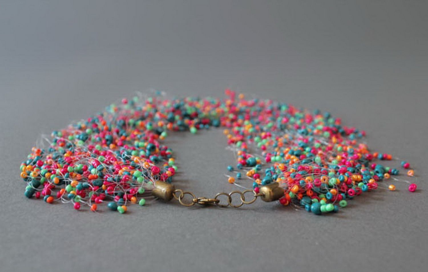 Crochet bead necklace with a fishing line photo 8