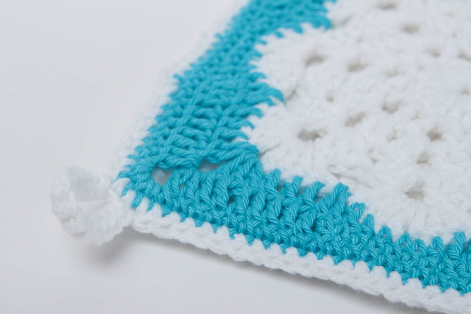 Manique cuisine faite main Accessoire cuisine bleu blanc au crochet Idée cadeau photo 3
