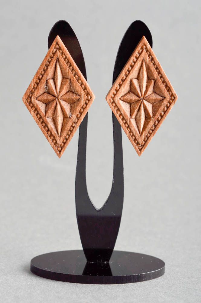 Handmade earrings wooden earrings wooden stud earrings unusual jewelry photo 1