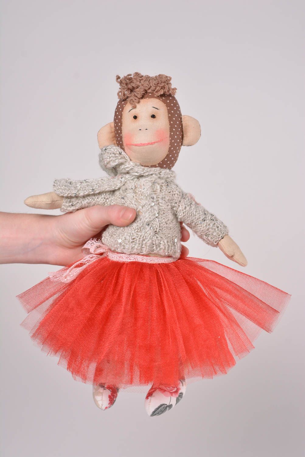 Poupée singe faite main Jouet pour enfant coton lin naturels Cadeau original photo 2