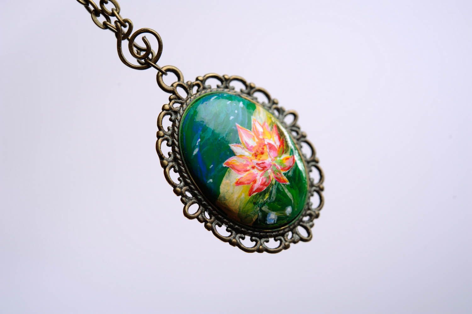 Author's pendant made of polymer clay Lotus near the water photo 1