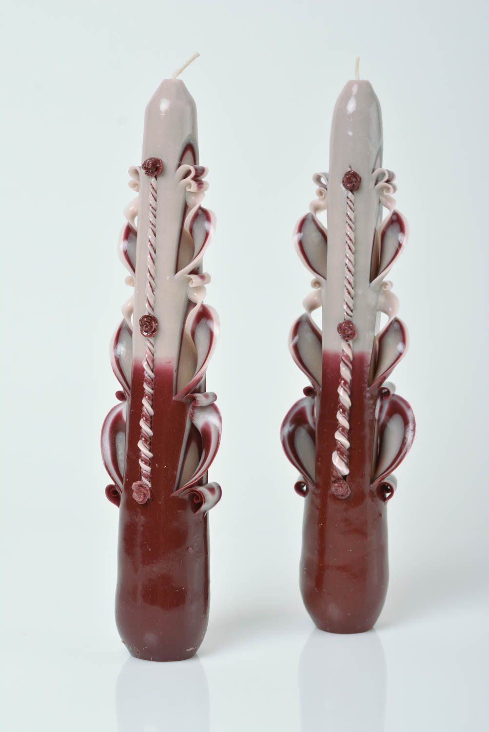 Beautiful handmade tall carved paraffin candles set 2 pieces designer home decor photo 1