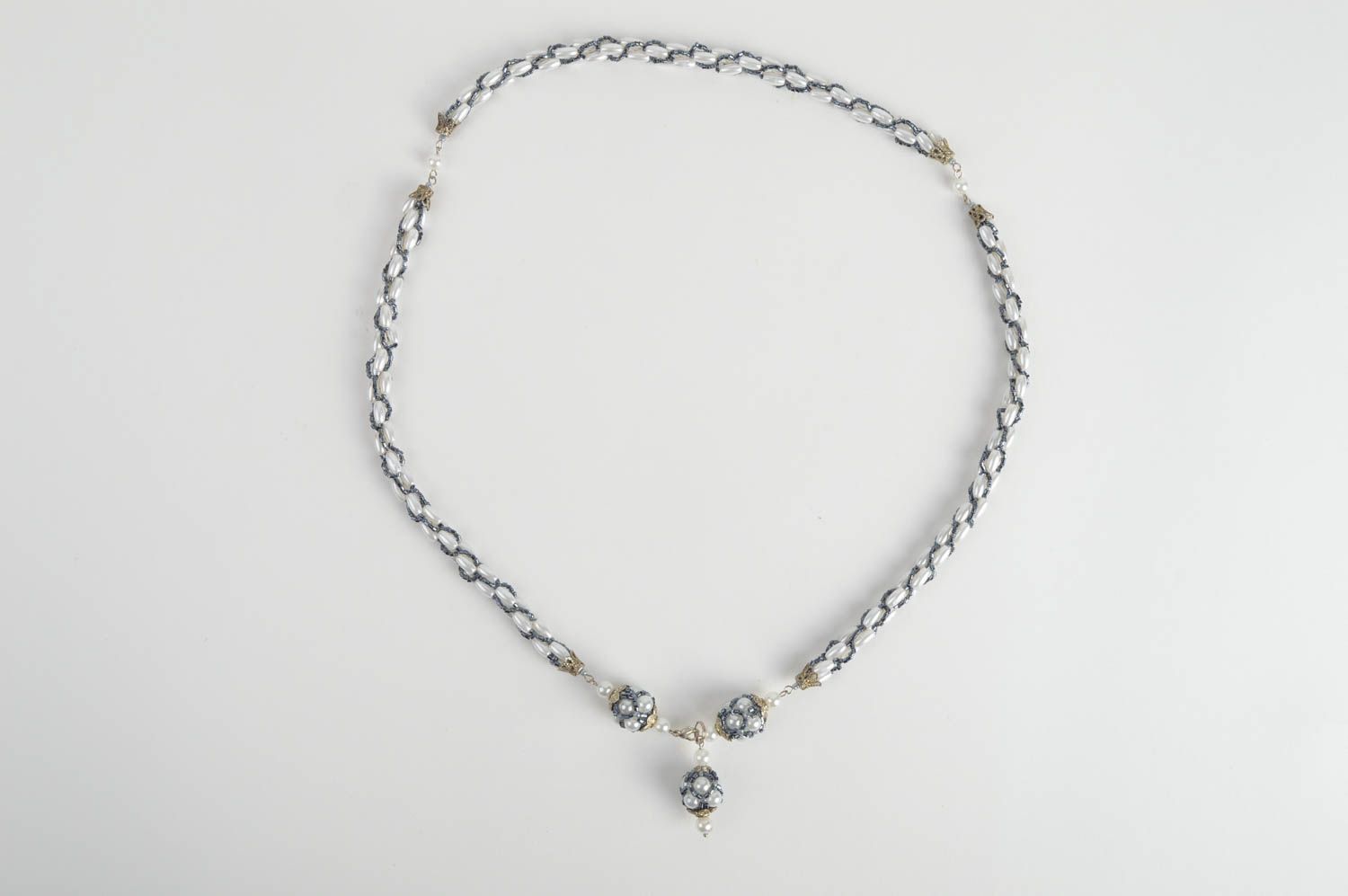 Handmade women's designer light long beaded necklace with plastic beads photo 3