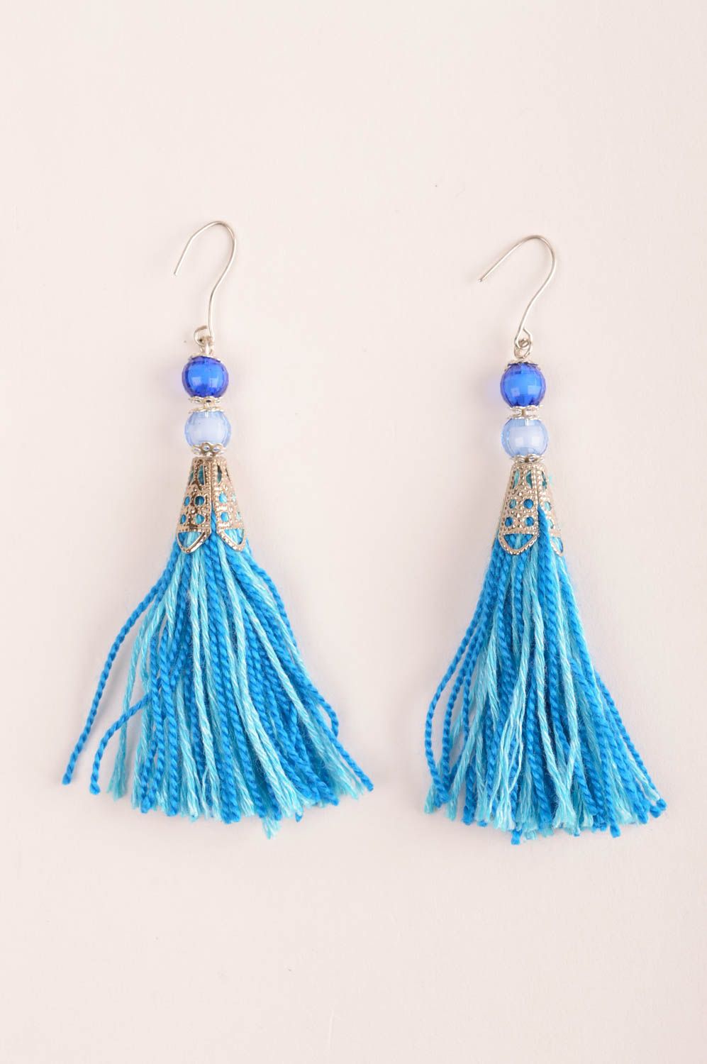 Unusual handmade metal necklace with beads textile tassel earrings gifts for her photo 3