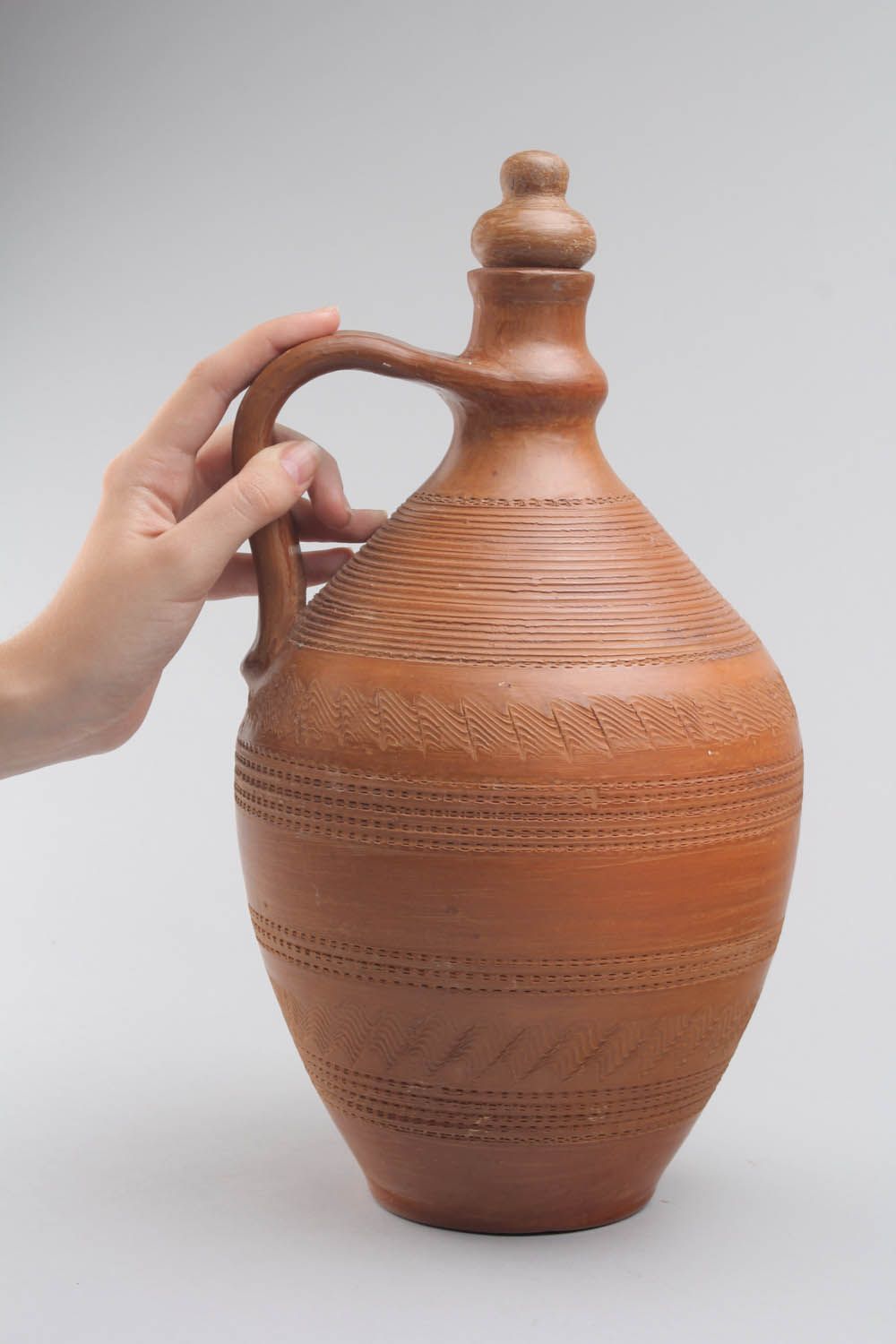 Large ceramic 120 oz wine amphora pitcher with handle and lid in terracotta color 4 lb photo 2