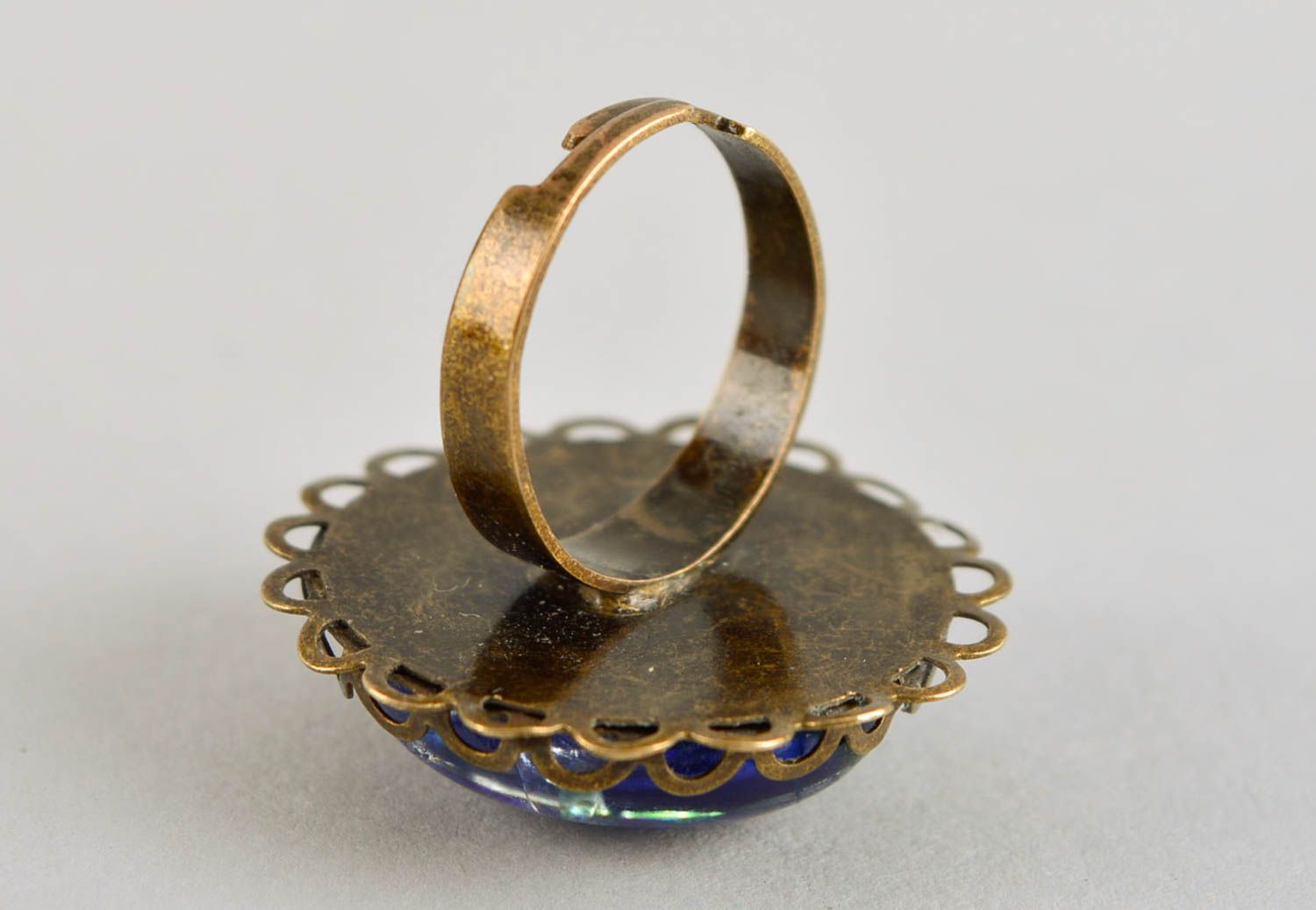 Handmade female blue ring unusual massive ring glass elegant ring for women photo 5