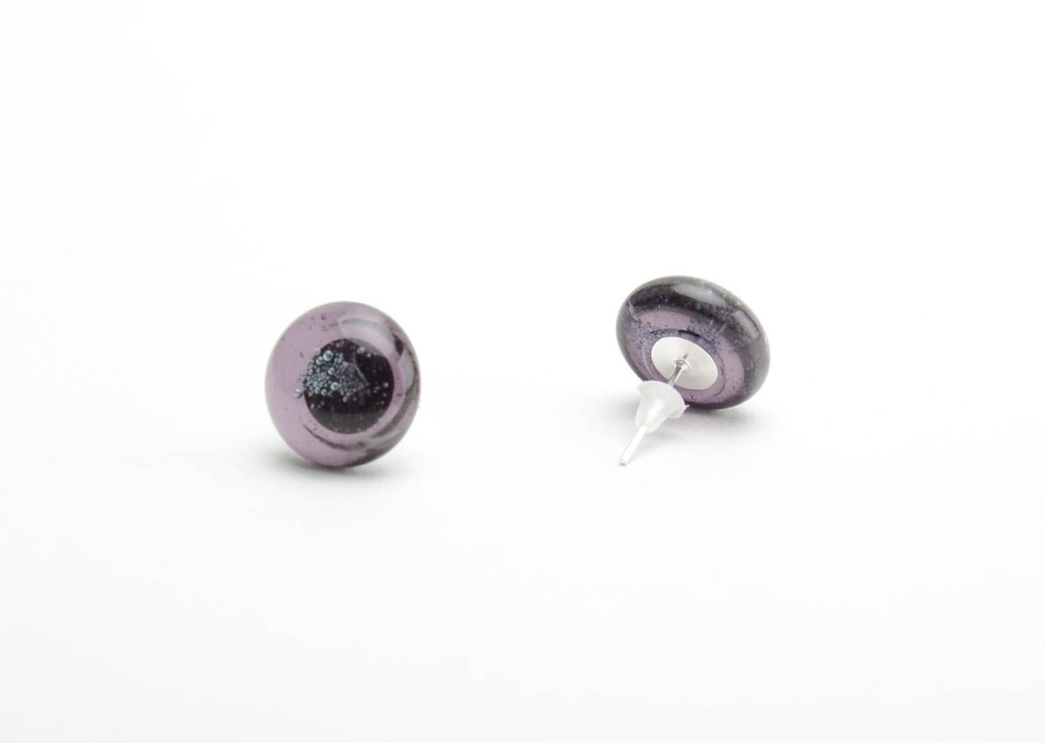 Small round stud earrings beautiful dark female glass handmade accessory photo 3