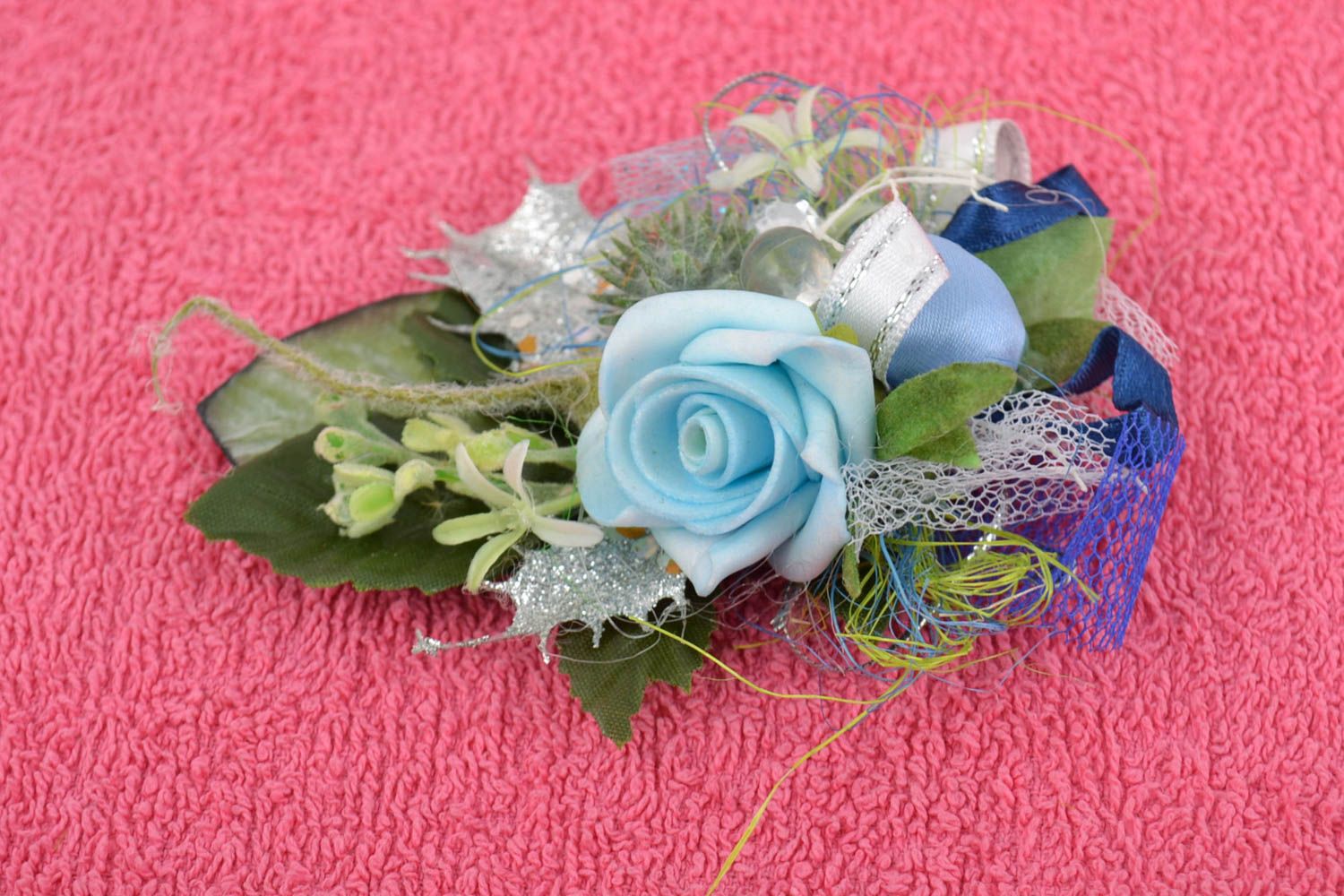 Handmade Anstecker Hochzeit Blumenschmuck Bräutigam Ansteckblume Bräutigam blau foto 1