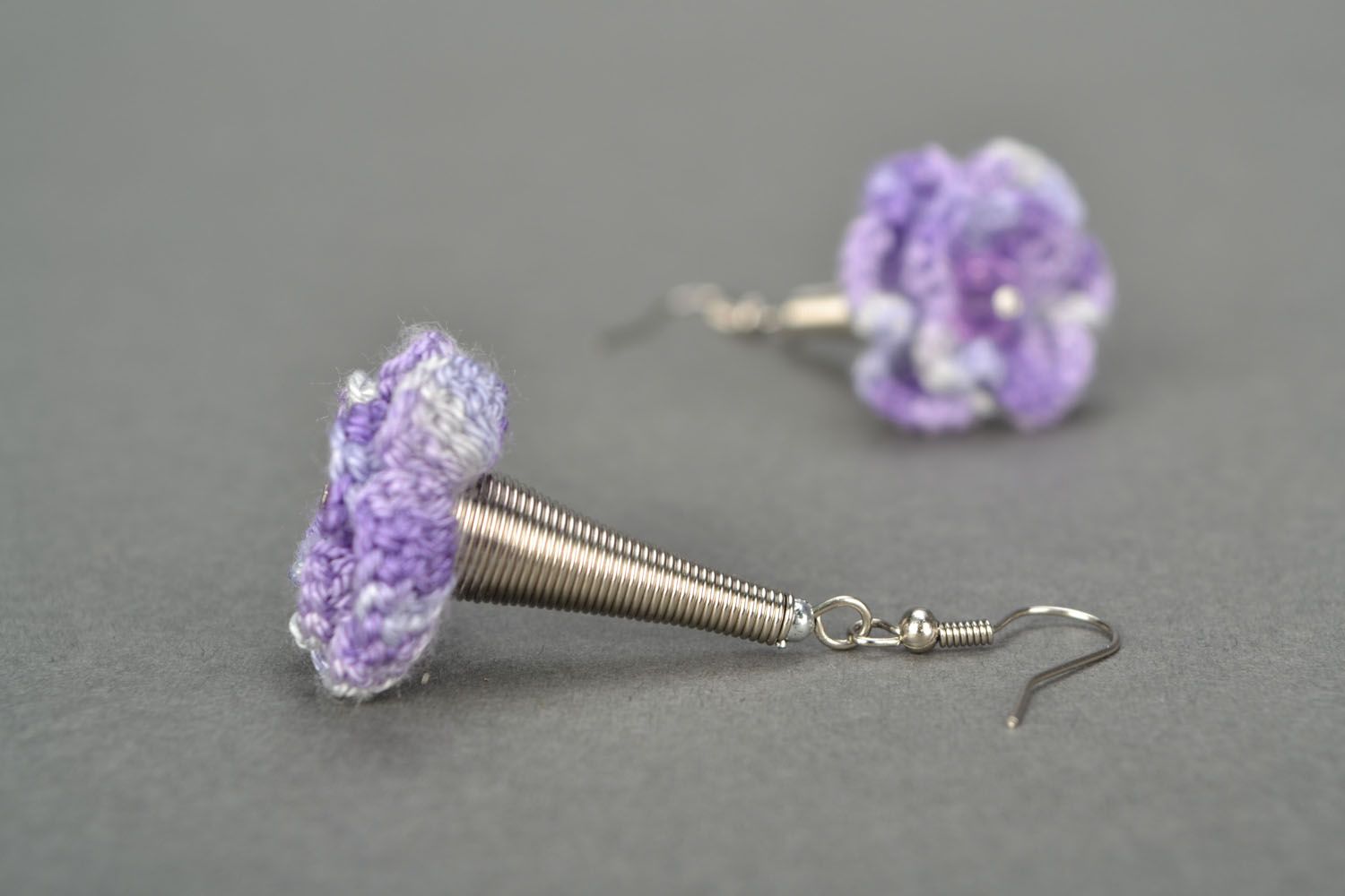 Crochet earrings Violet Flower photo 1