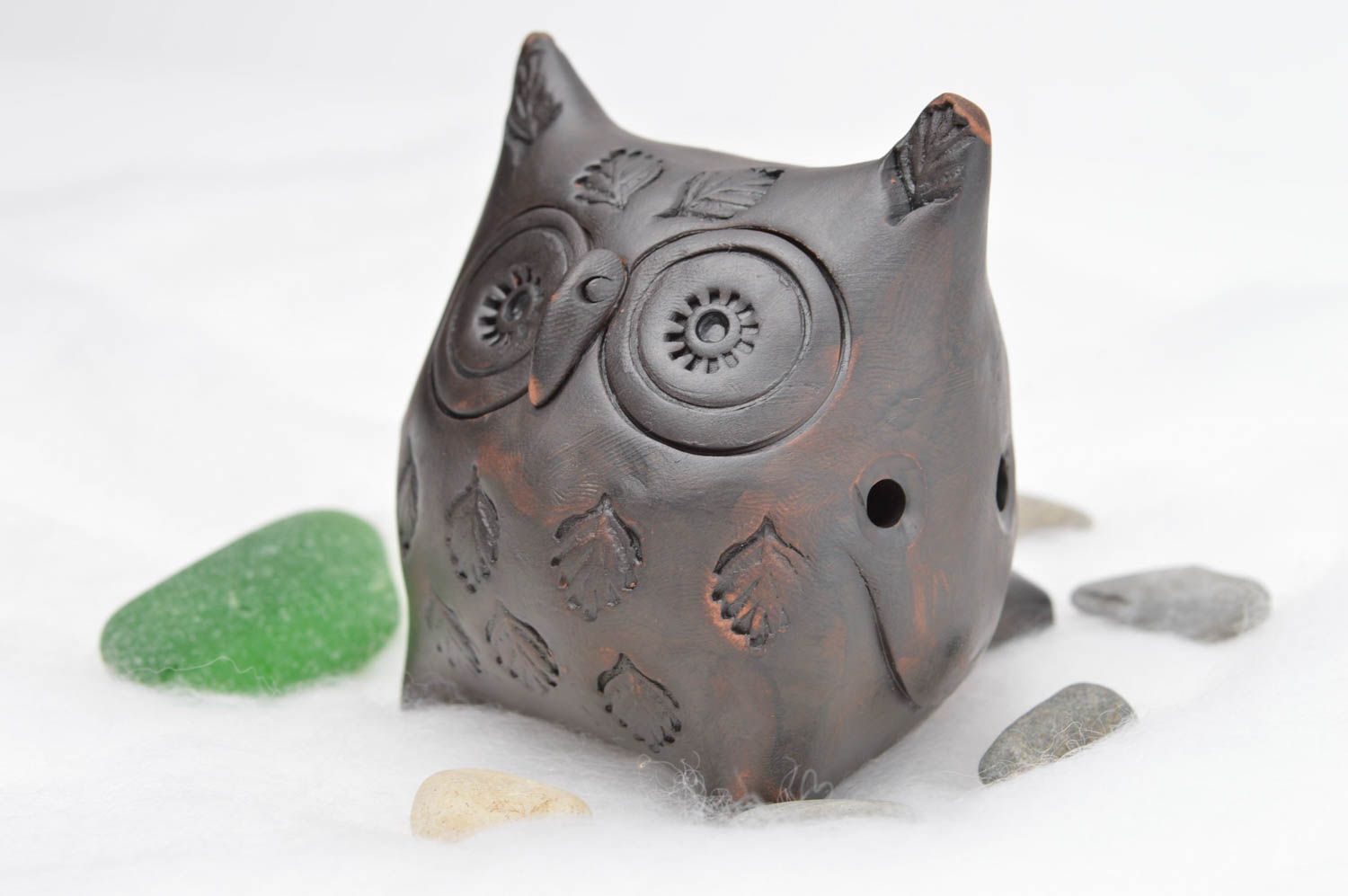 Глиняная игрушка ручной работы свистулька из глины керамическая свистулька сова  фото 1