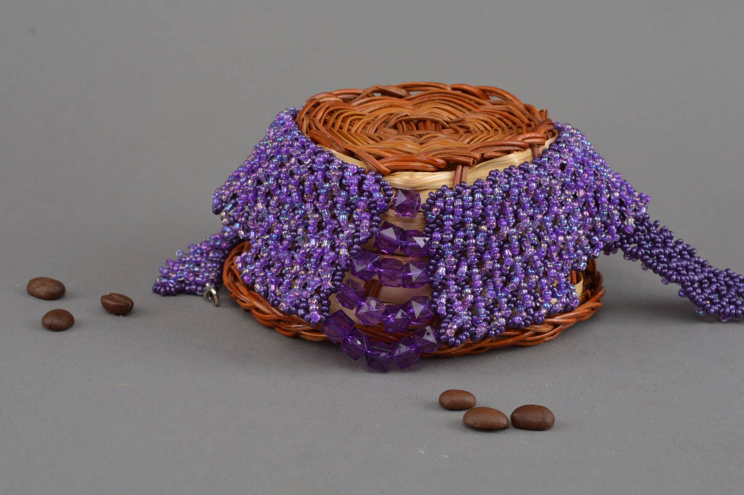 Collier en perles de rocailles et perles fantaisie fait main violet pour femme photo 1