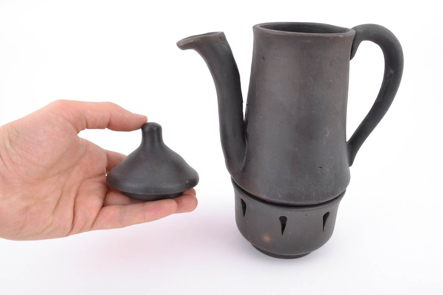 Petite théiere avec socle chauffe-plat noire faite main en céramique 80 cl photo 2