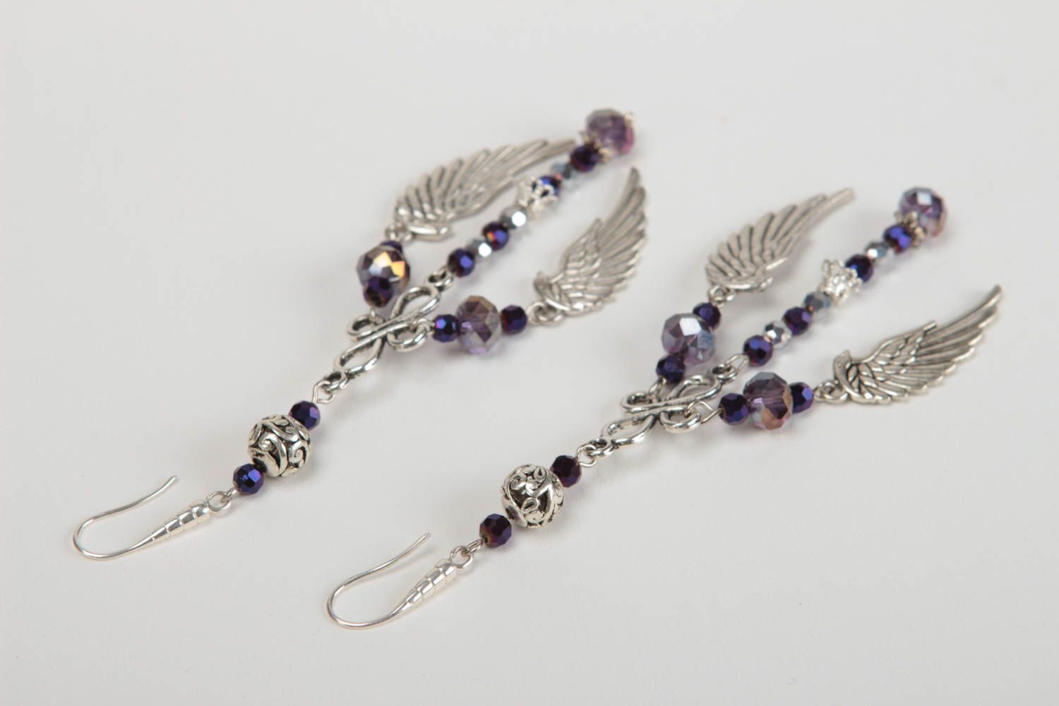 Unusual handmade metal earrings crystal earrings with charms designer jewelry photo 4
