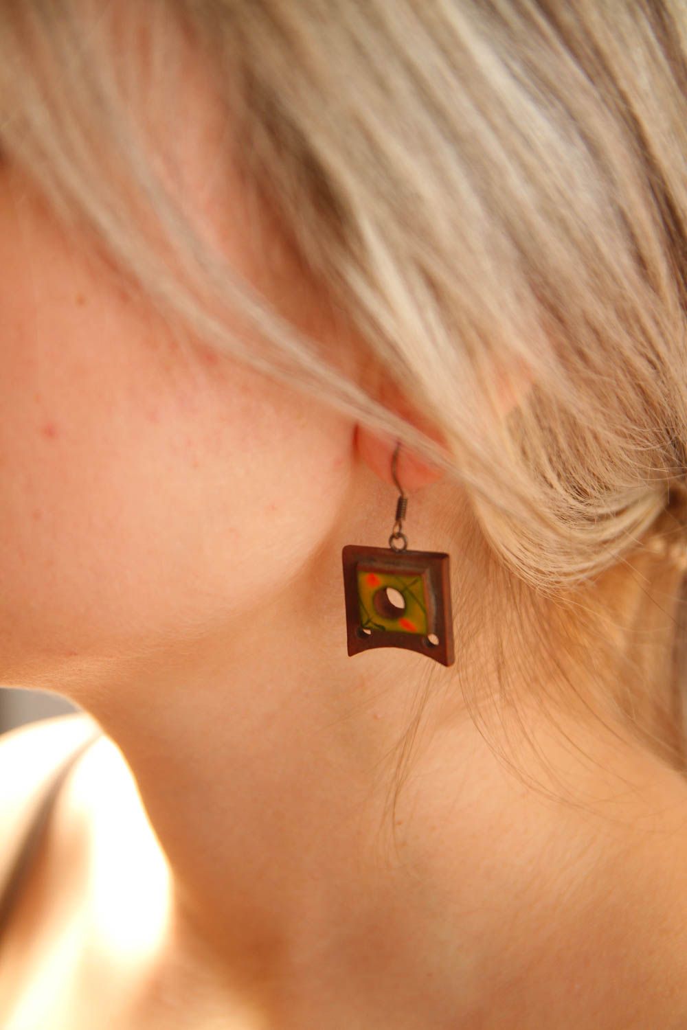 Boucles d'oreilles en céramique Bijou fait main carrées design Cadeau femme photo 6