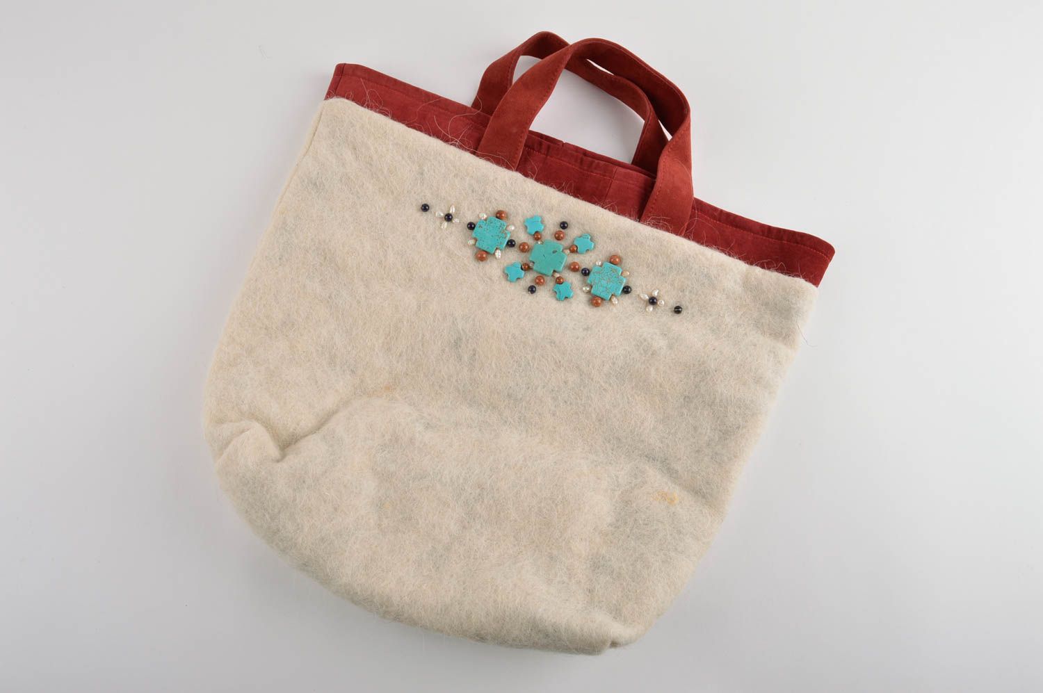 Bolso artesanal hecho de lana con piedras accesorio de moda regalo para mujer foto 2