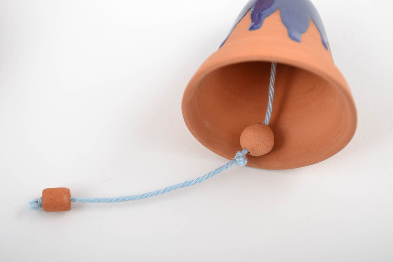 Designer ceramic bells on cord handmade painted with engobes interior pendant photo 4