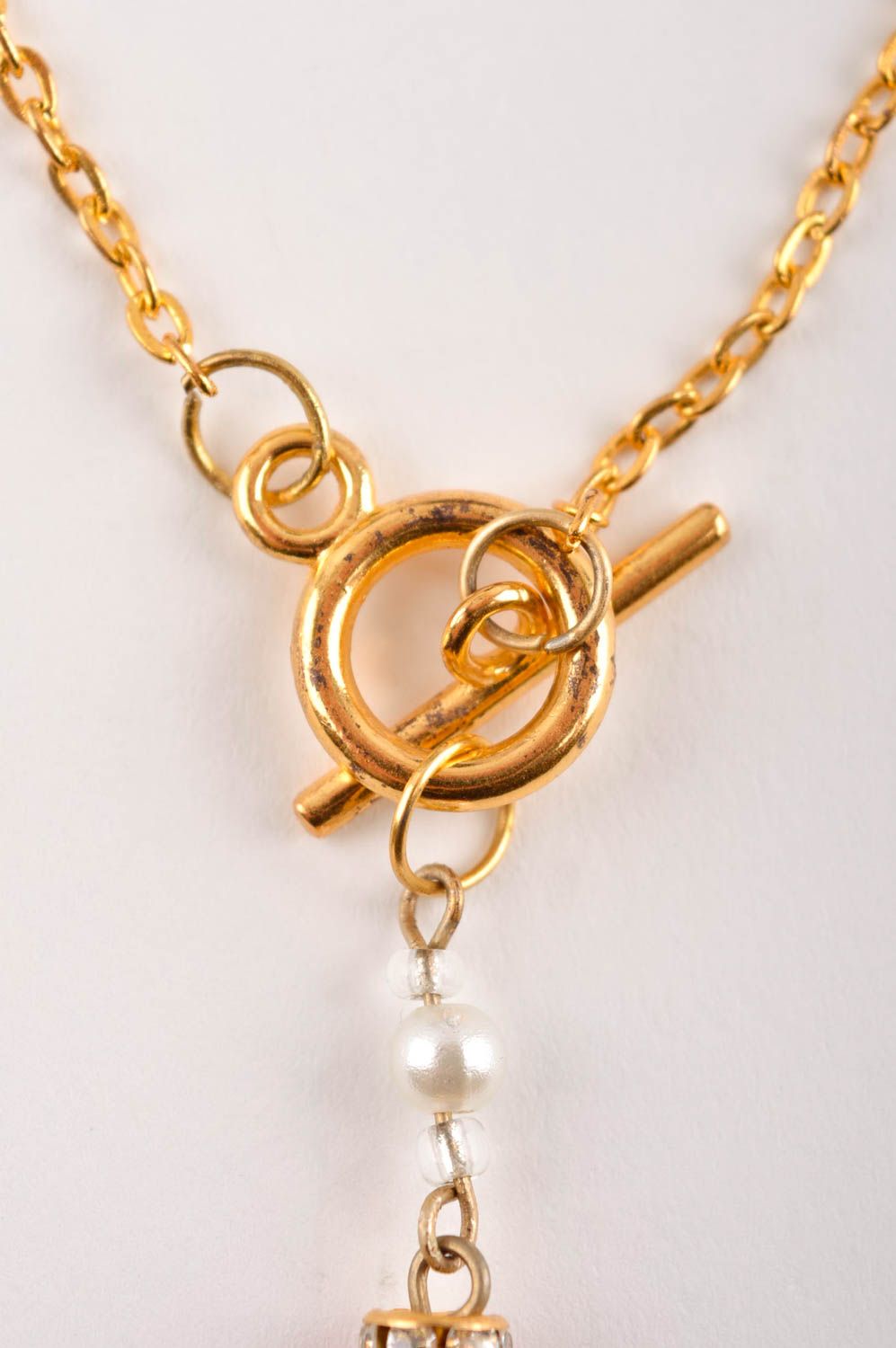 Collier fantaisie Bijou fait main métal strass néphrite perles Cadeau femme photo 3
