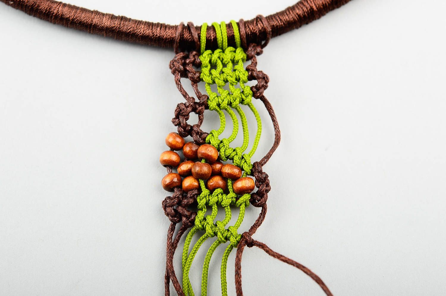 Unusual handmade macrame necklace woven textile necklace trendy jewelry photo 4