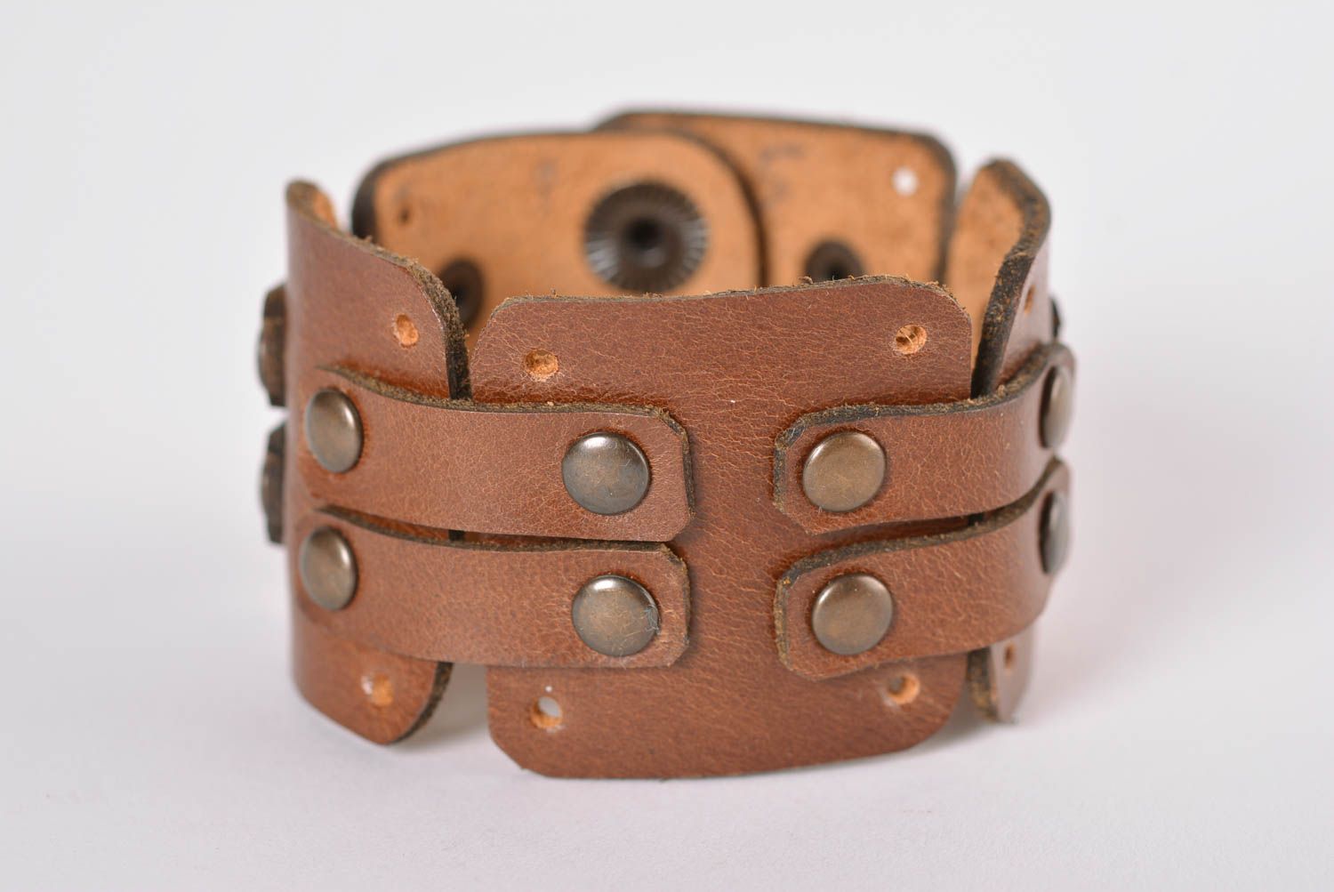 Accessoire für Frauen handmade Designer Schmuck Leder Armband breit hellbraun foto 1