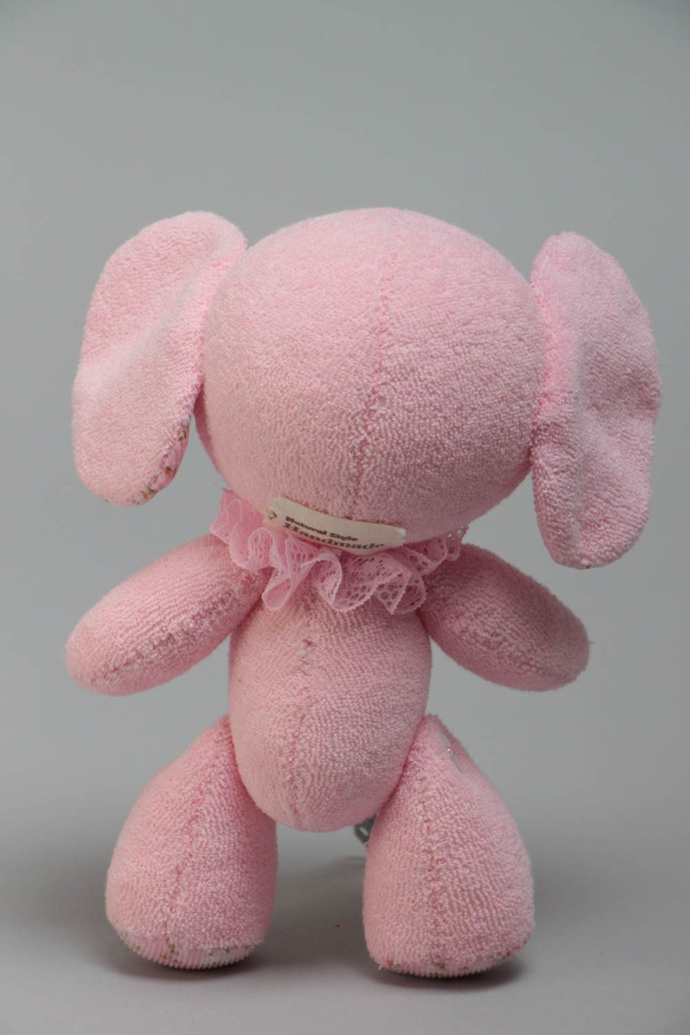 Handmade small mohair and jersey fabric soft toy pink elephant for children photo 4