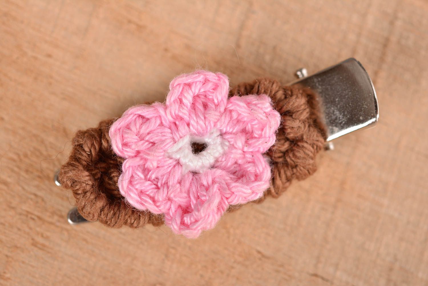Handmade hair accessory crocheted barrette flower hair clip for women photo 1