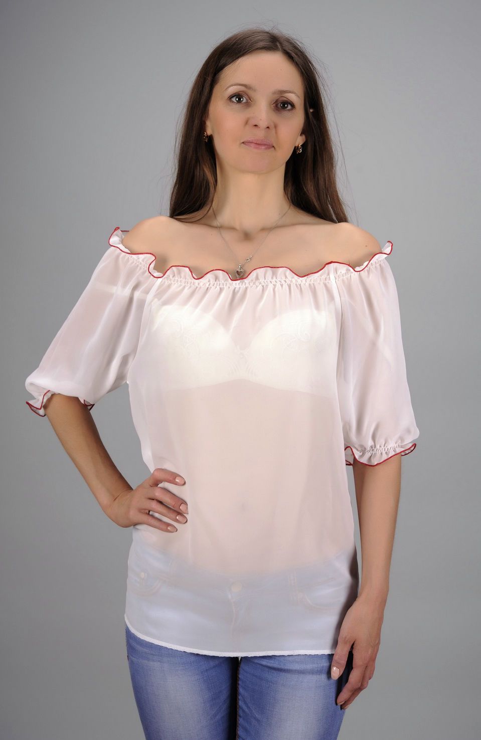 Chiffon blouse with short sleeves photo 2
