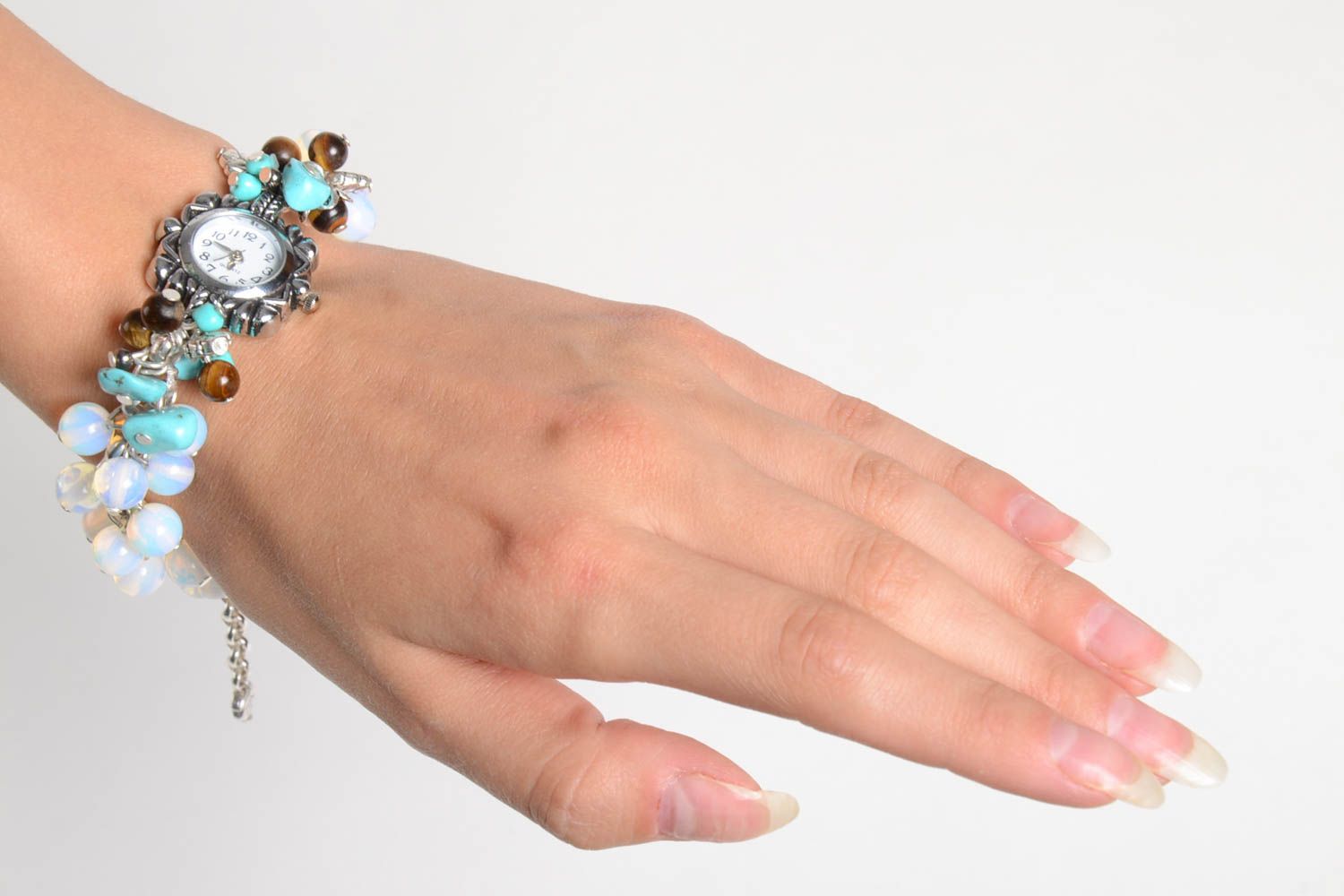 Модный браслет красивые серьги ручной работы стильный браслет с бирюзой  фото 2