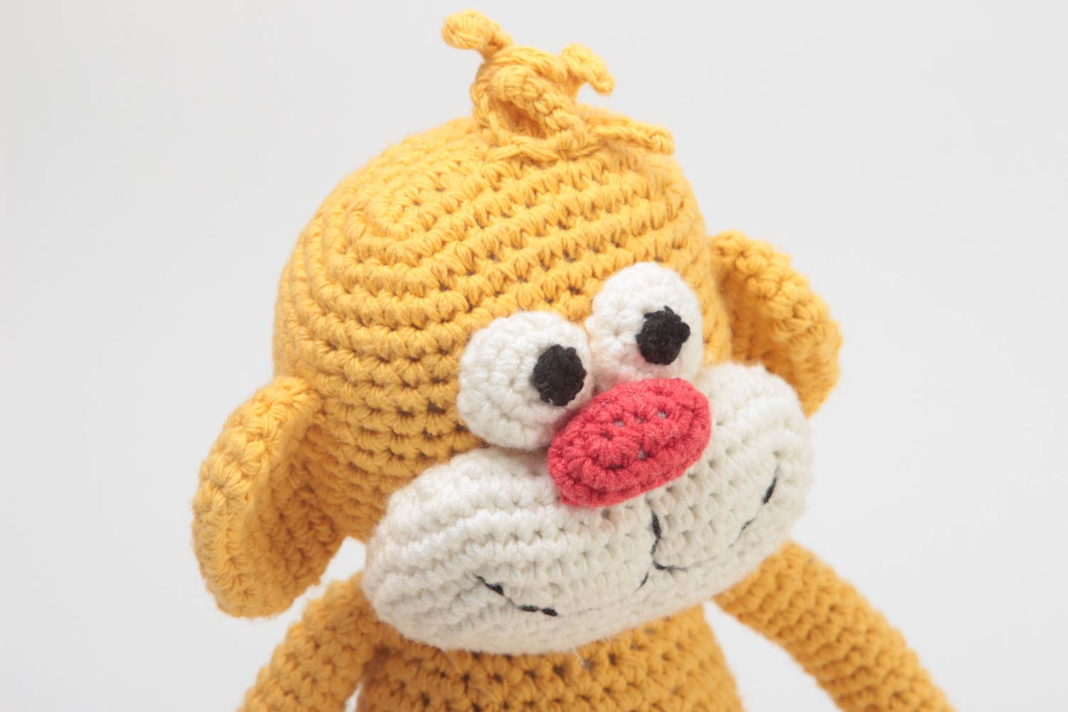Handmade crocheted toy stylish unusual soft toy textile monkey present photo 3