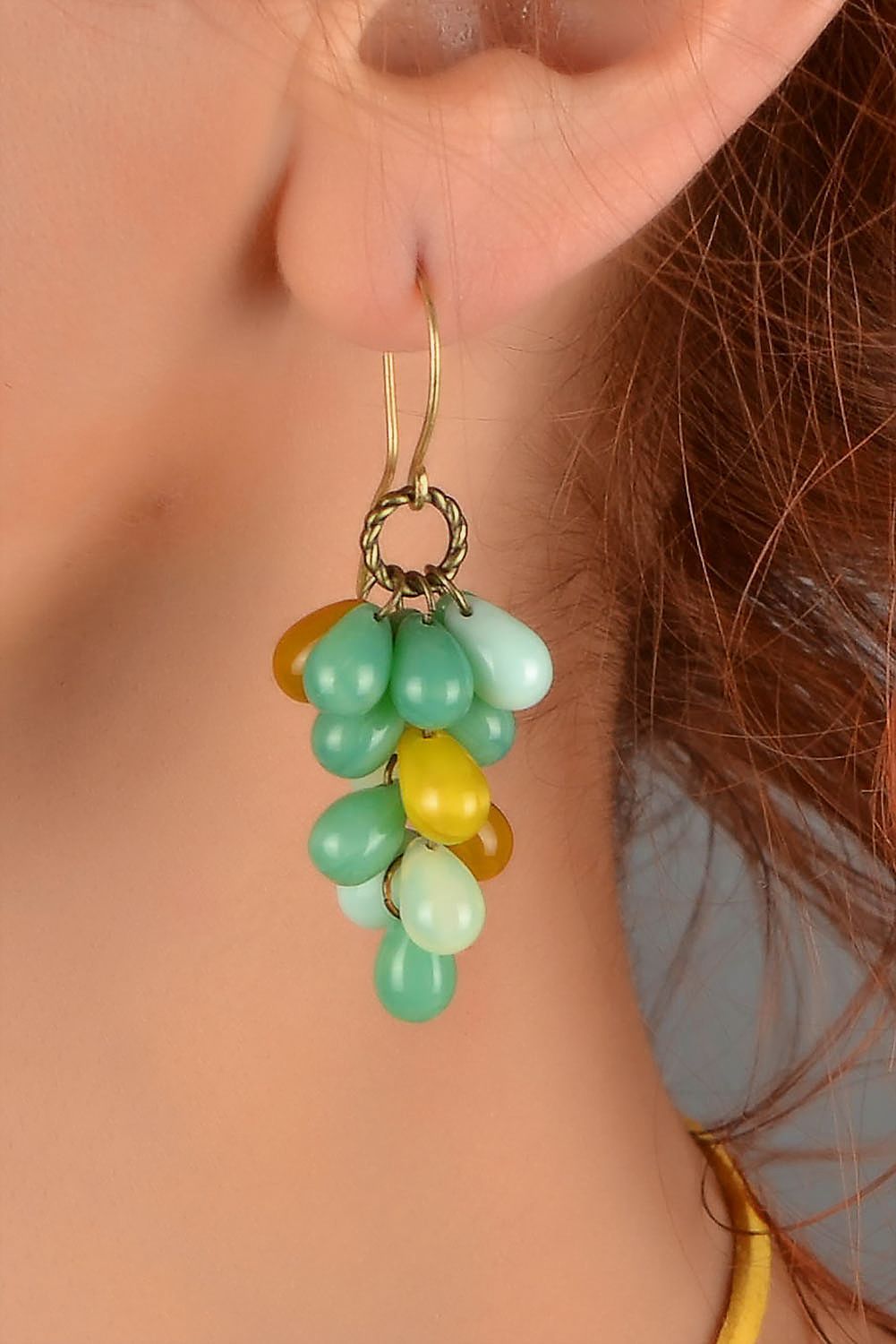 Beautiful handmade long earrings with Czech glass beads Turquoise Grapes photo 5