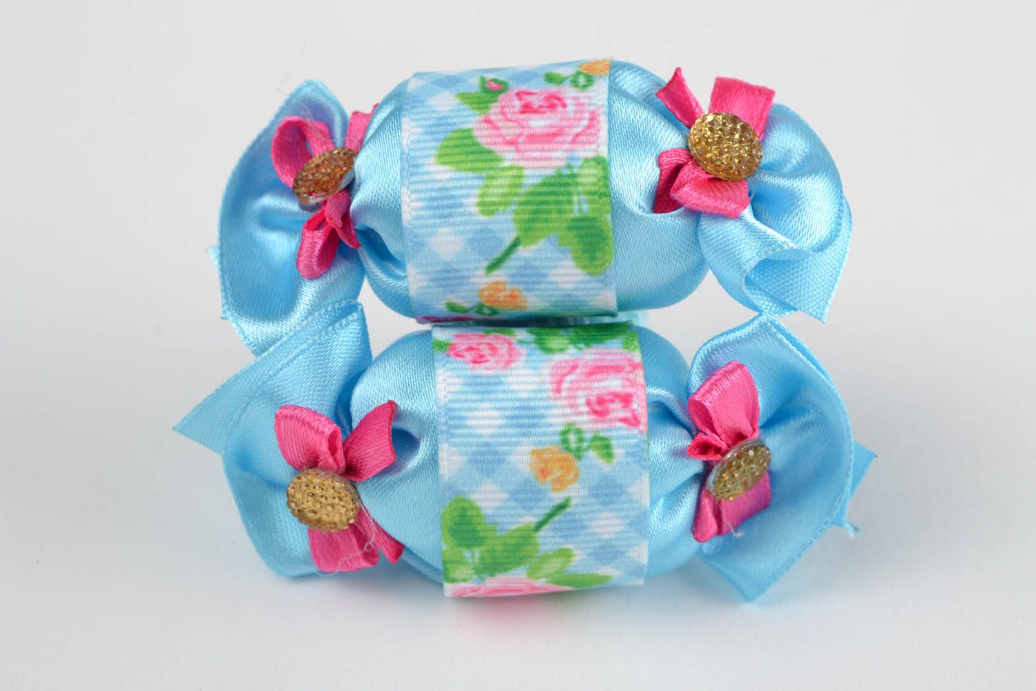 Children's blue handmade textile scrunchies set 2 pieces photo 3