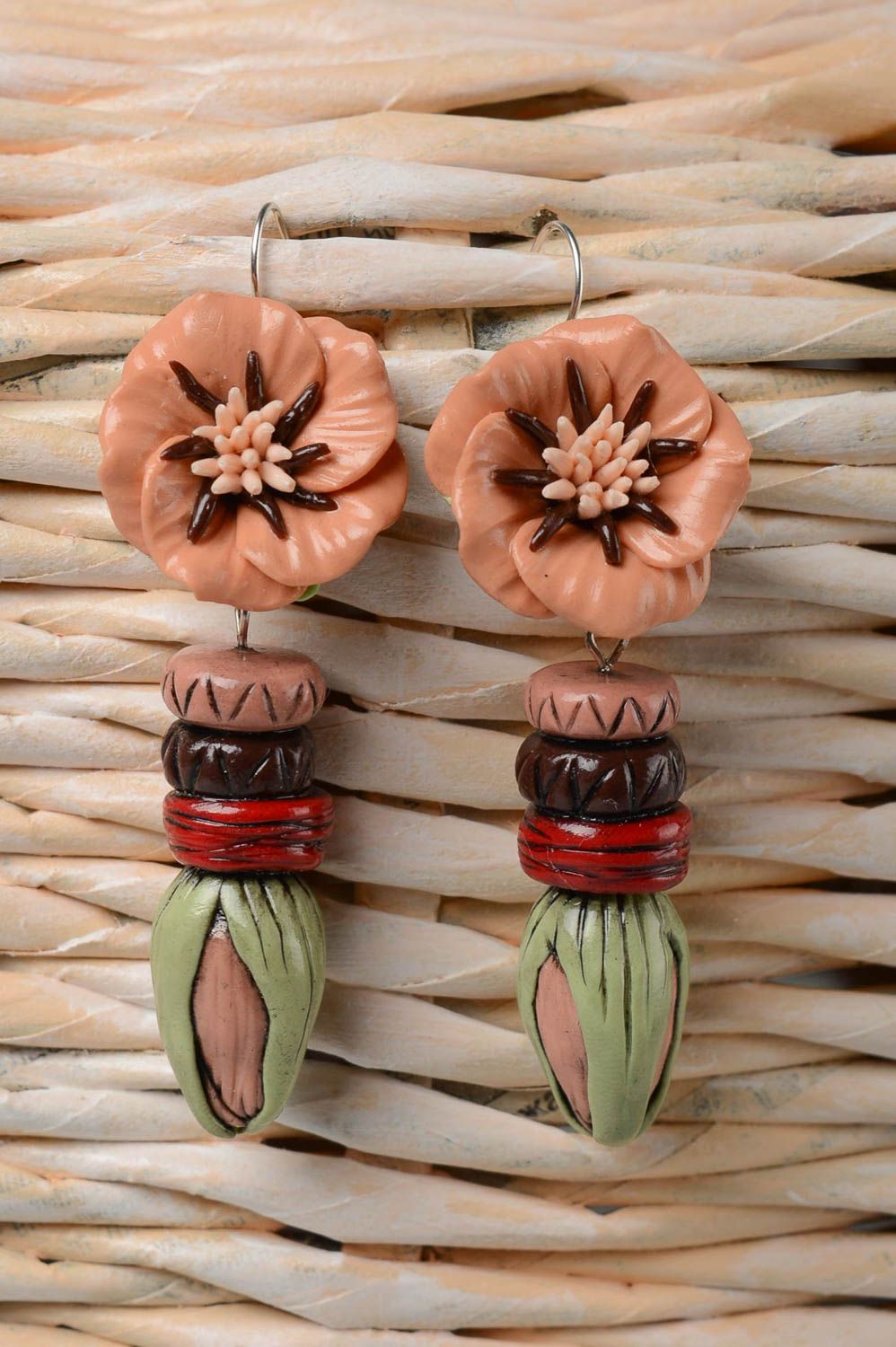 Boucles d'oreilles Bijoux faits main pendantes pâte polymère fleurs Cadeau femme photo 1