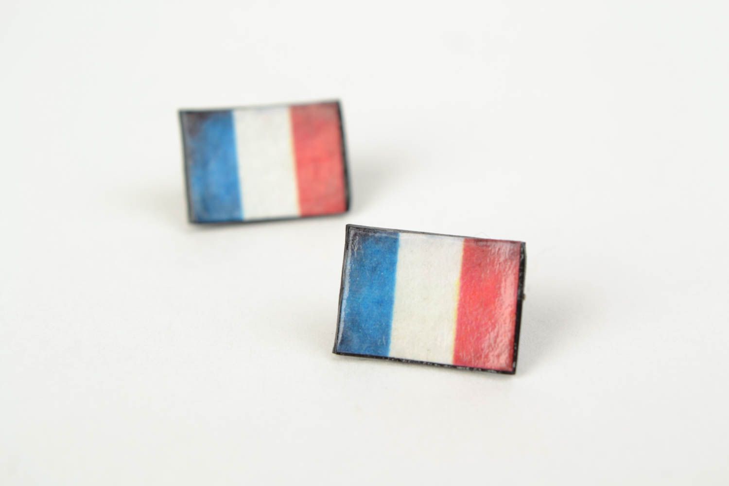 Handmade bright decoupage plastic stud earrings Flag of France photo 3