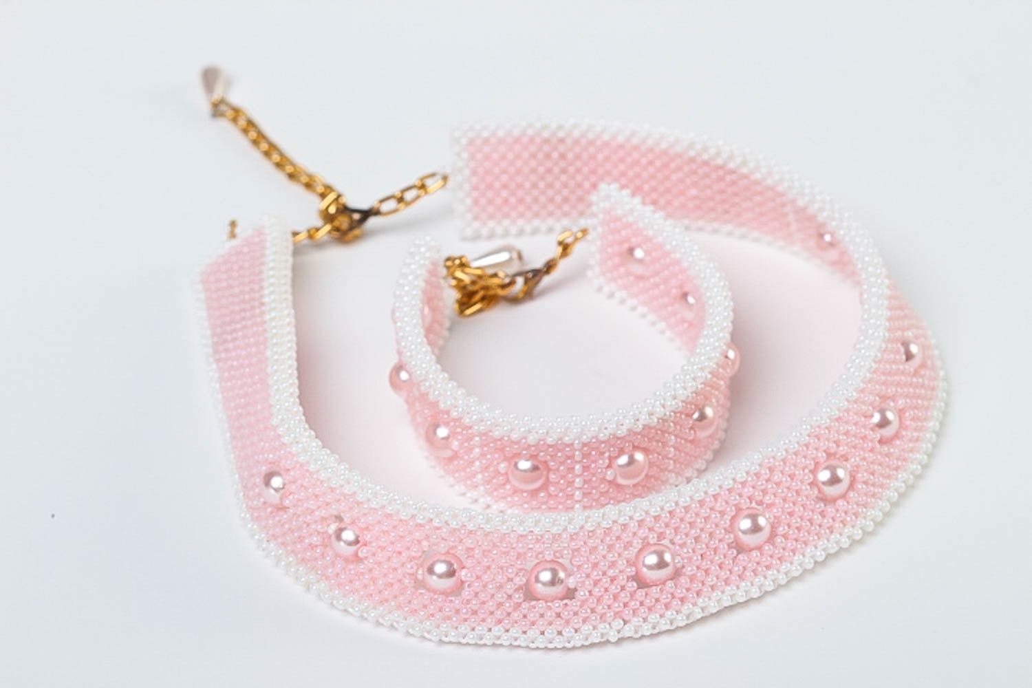 Handmade rosa Schmuck Set aus Glasperlen Collier Halskette Damen Armband  foto 2