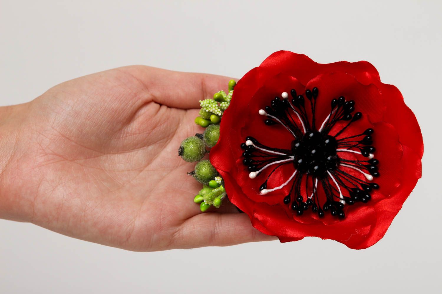 Unusual handmade hair clip flowers in hair textile barrette accessories for girl photo 5