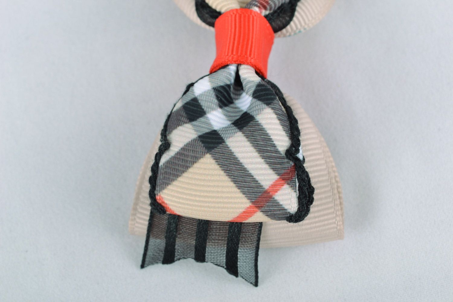 Stylish pink small handmade checkered rep ribbon bow DIY hair accessories photo 4