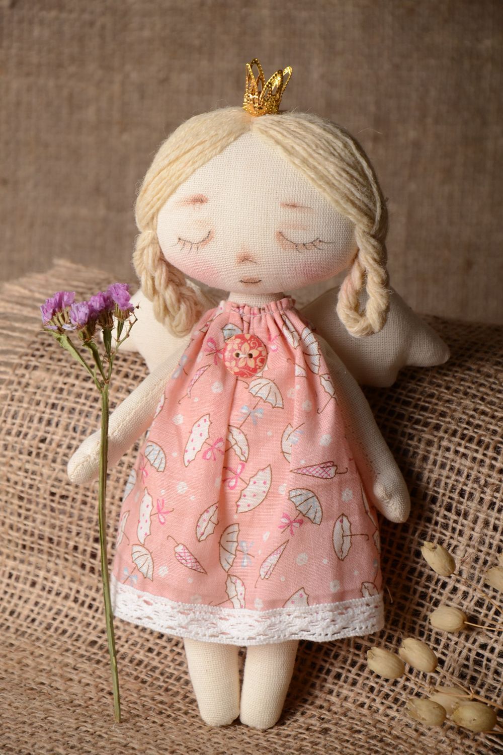 Кукла ручной работы мягкая игрушка ангел принцесса тряпичная кукла мечтательница фото 1