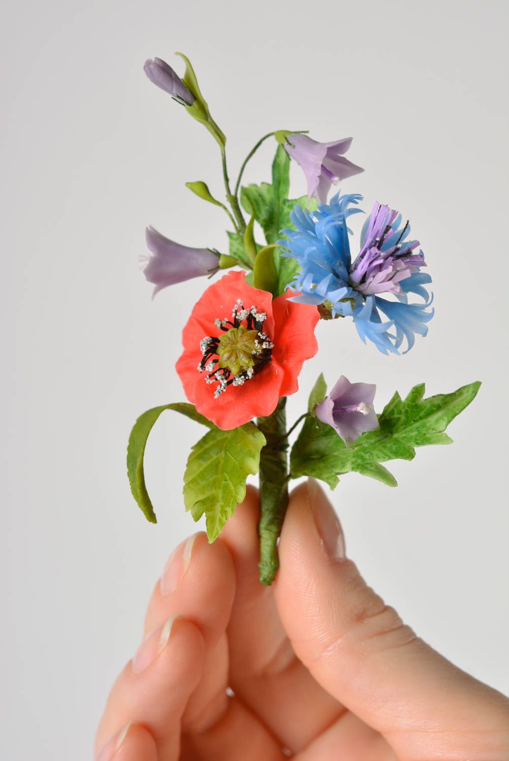 Брошь из полимерной глины ручной работы красивая женская Букет цветов луговых фото 1