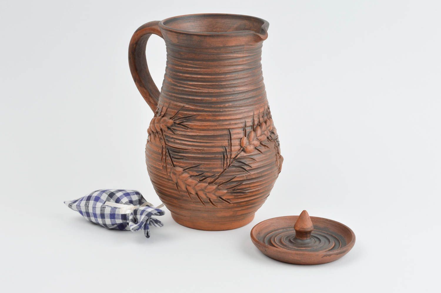 Öko Geschirr Keramik Krug handmade schön Krug aus Ton Küchen Deko 1.3 L Ethno foto 1
