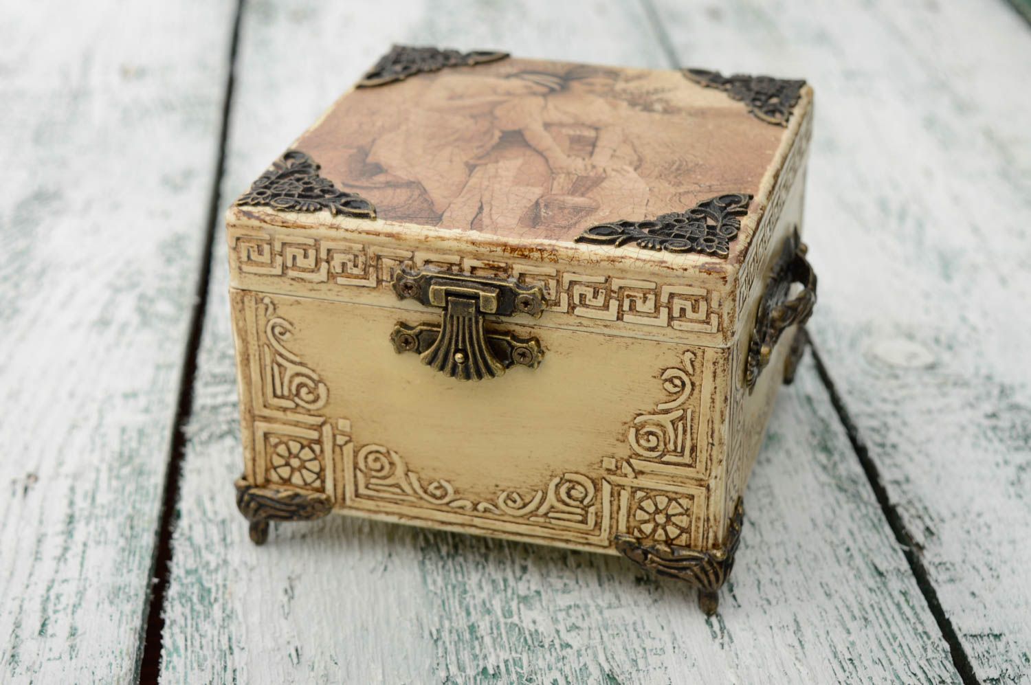 Boîte à bijoux carrée vintage faite main photo 1